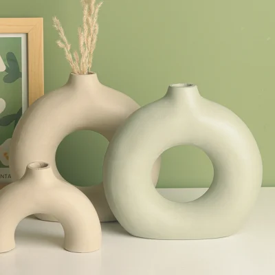 گلدان پلی استر دکوری مینیمال دونات سبز