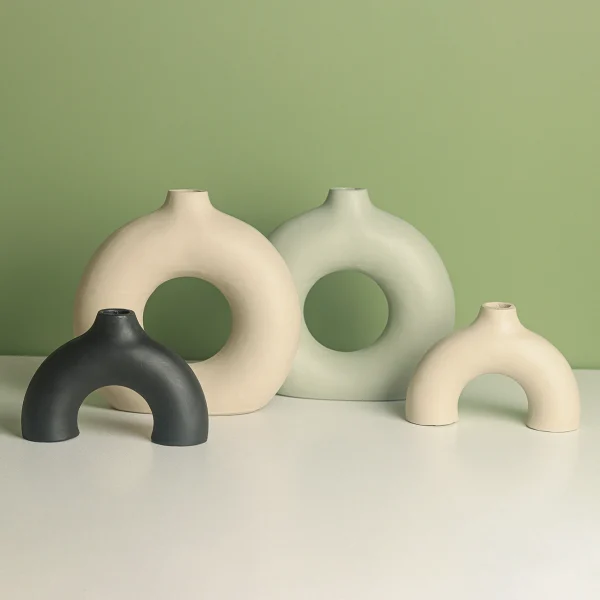 گلدان پلی استر دکوری مینیمال دونات سبز