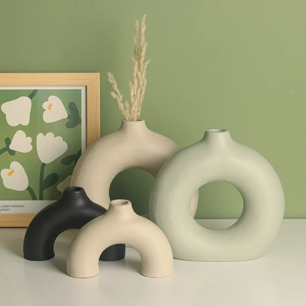 گلدان پلی استر دکوری مینیمال دونات سبز