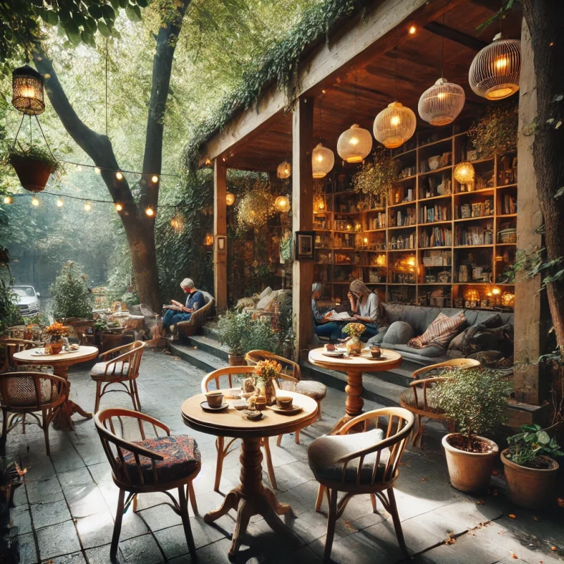 DALL·E-2024-09-24-21.39.02-A-cozy-outdoor-setting-of-a-cafe-in-Tehran.-The-scene-shows-a-peaceful-corner-with-small-round-tables-comfortable-chairs-and-a-backdrop-of-trees-and-800x800