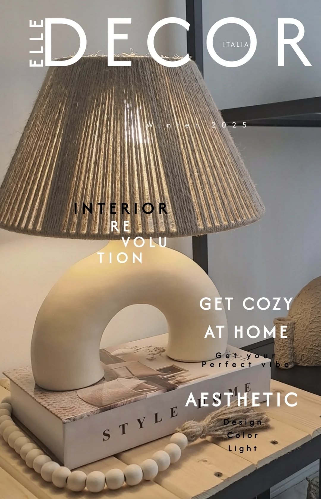 2024/12/1000410283.jpg آباژور نیم دونات کرم با شید کنفی - Image 1